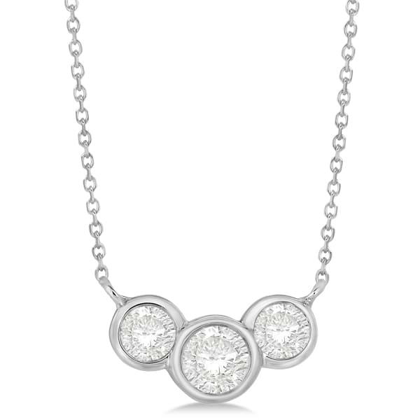 Three Stone Bezel Set Diamond Pendant Necklace 14k White Gold 1.00 ct