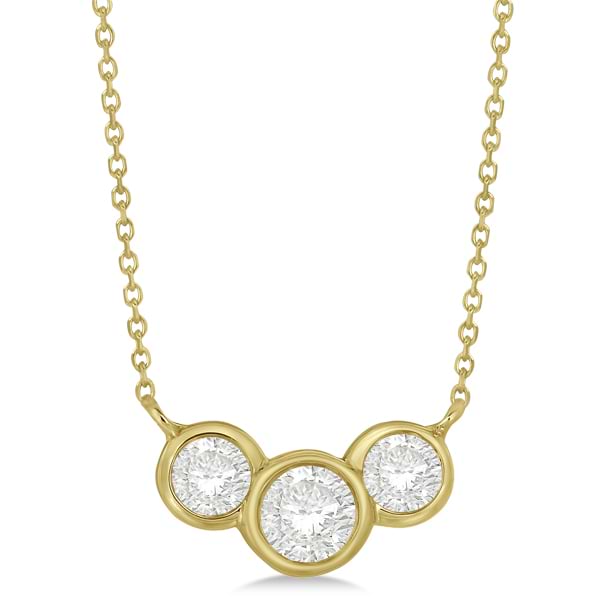 Three Stone Bezel Set Diamond Pendant Necklace 14k Yellow Gold 1.00 ct