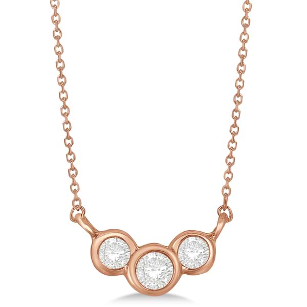 Three Stone Bezel Set Diamond Pendant Necklace 14k Rose Gold 0.25 ct