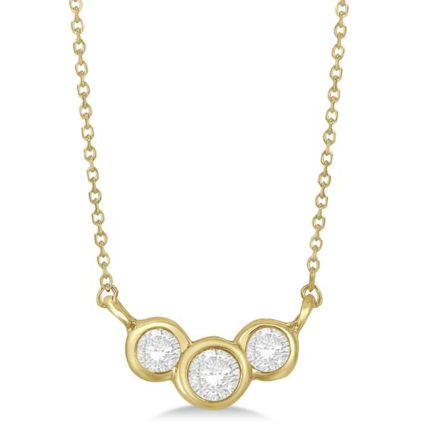 Three Stone Bezel Set Diamond Pendant Necklace 14k Yellow Gold 0.25 ct