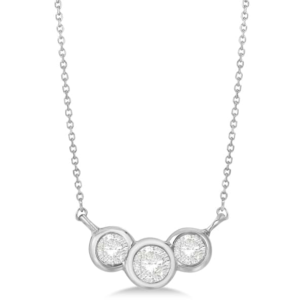 Three Stone Bezel Set Diamond Pendant Necklace 14k White Gold 0.50 ct