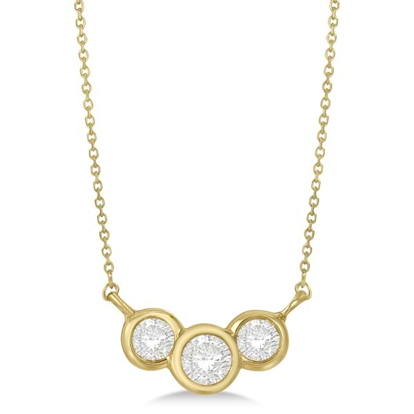 Three Stone Bezel Set Diamond Pendant Necklace 14k Yellow Gold 0.50 ct