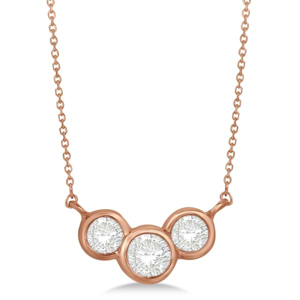 Three Stone Bezel Set Diamond Pendant Necklace 14k Rose Gold 0.75 ct