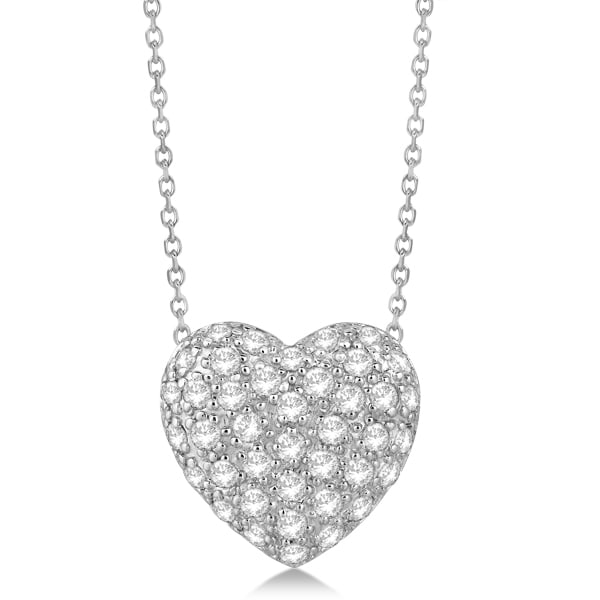Puffed Heart Diamond Pendant Necklace Pave Set 14k White Gold 1.04ct ...
