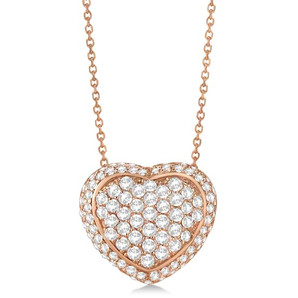 Diamond Accented Puffed Heart Pendant Necklace 14k Rose Gold (2.51cts)