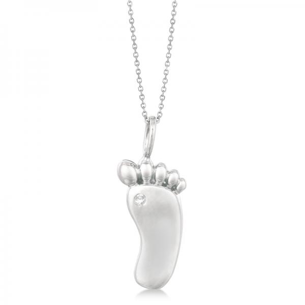 Diamond Foot Shaped Pendant Necklace 14k White Gold