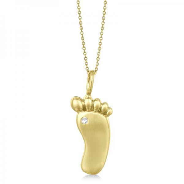 Diamond Foot Shaped Pendant Necklace 14k Yellow Gold