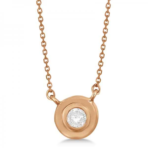 Simple Diamond Solitaire Bezel Pendant Necklace 14k Rose Gold (0.10ct)