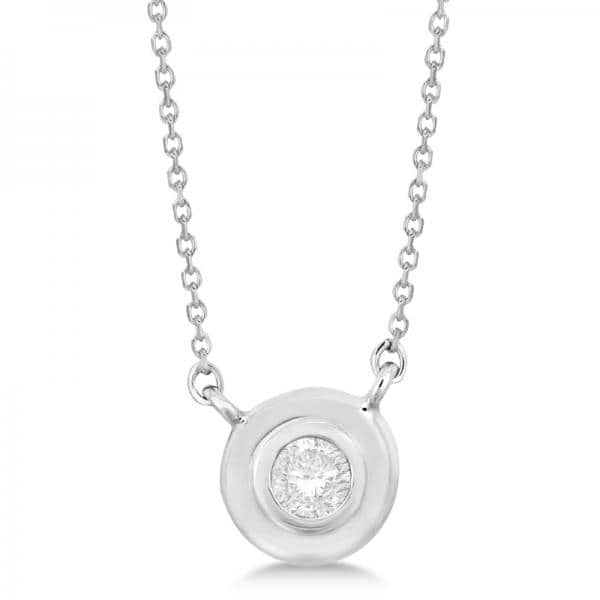 Simple Diamond Solitaire Bezel Pendant Necklace 14k White Gold (0.10ct)
