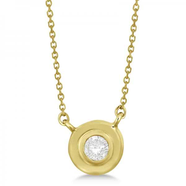Simple Diamond Solitaire Bezel Pendant Necklace 14k Yellow Gold (0.10ct)