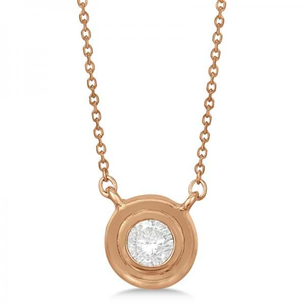 Simple Diamond Solitaire Bezel Pendant Necklace 14k Rose Gold (0.20ct)