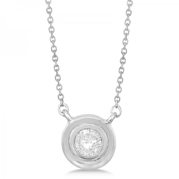Simple Diamond Solitaire Bezel Pendant Necklace 14k White Gold (0.20ct)