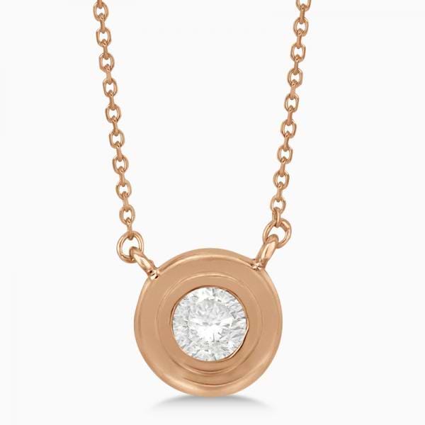 Simple Diamond Solitaire Bezel Pendant Necklace 14k Rose Gold (0.30ct)