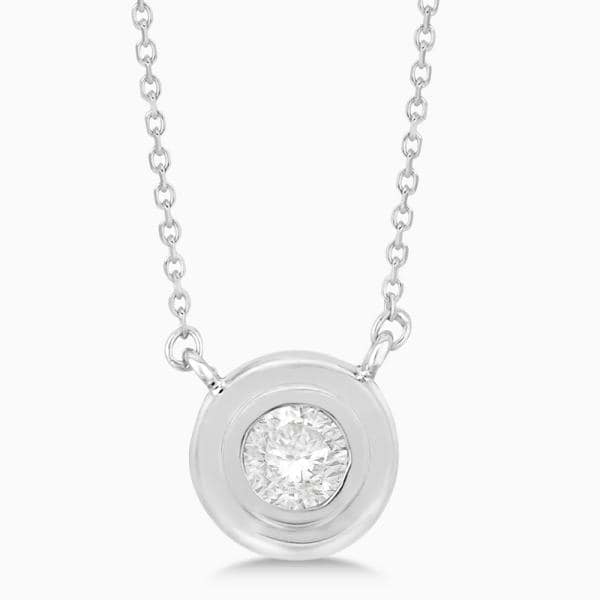 Simple Diamond Solitaire Bezel Pendant Necklace 14k White Gold (0.30ct)