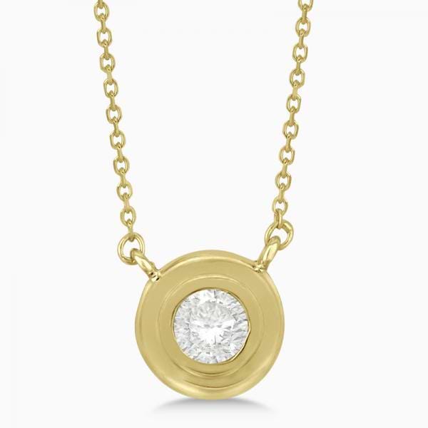 Simple Diamond Solitaire Bezel Pendant Necklace 14k Yellow Gold (0.30ct)