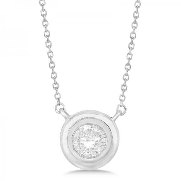 Simple Diamond Solitaire Bezel Pendant Necklace 14k White Gold (0.50ct)