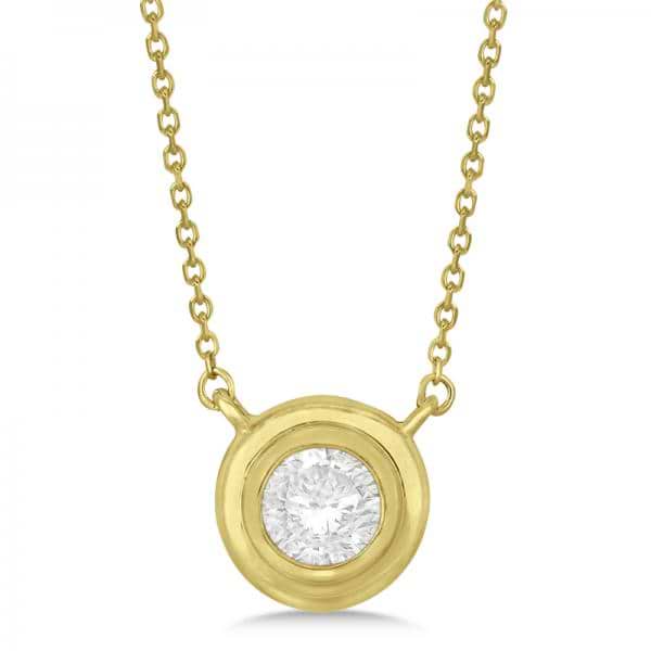 Simple Diamond Solitaire Bezel Pendant Necklace 14k Yellow Gold (0.50ct)