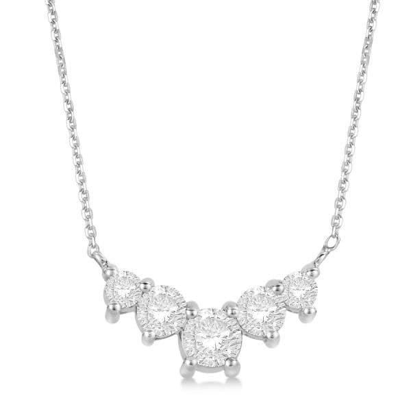 Five Stone Diamond Necklace Prong Set 14k White Gold 1.55ct