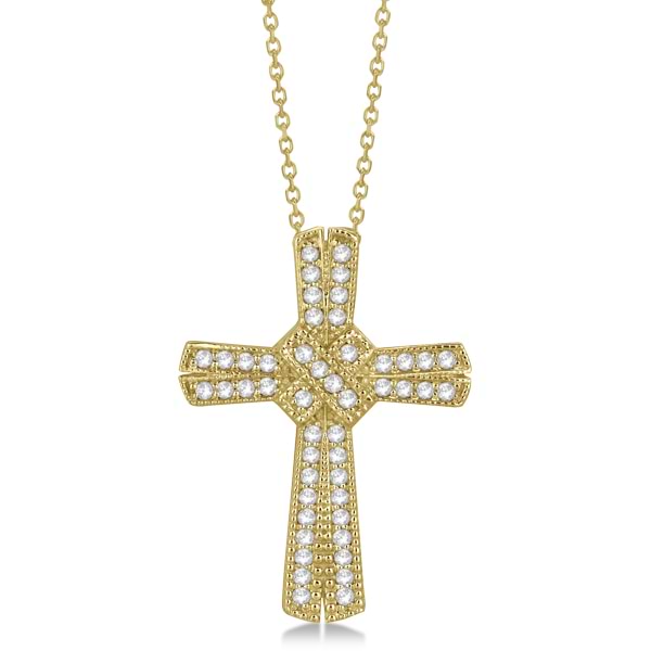 Antique Style Diamond Roman Cross Pendant in 14k Yellow Gold (0.62ct)