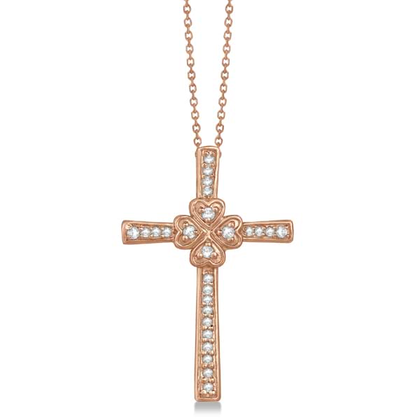 Hearts On Cross Diamond Pendant Necklace in 14k Rose Gold (0.39ct)