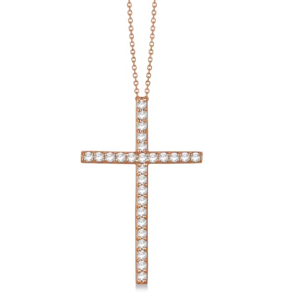 Classic Diamond Cross Pendant Necklace in 14k Rose Gold (1.54 ct)