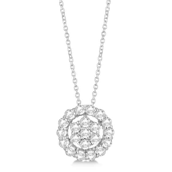 Diamond Halo & Cluster Pendant Necklace Pave Set 14k White Gold 0.33ct