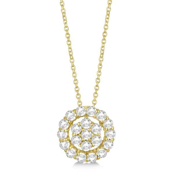 Pave Diamond Halo & Cluster Pendant Necklace 14k Yellow Gold 0.33ct