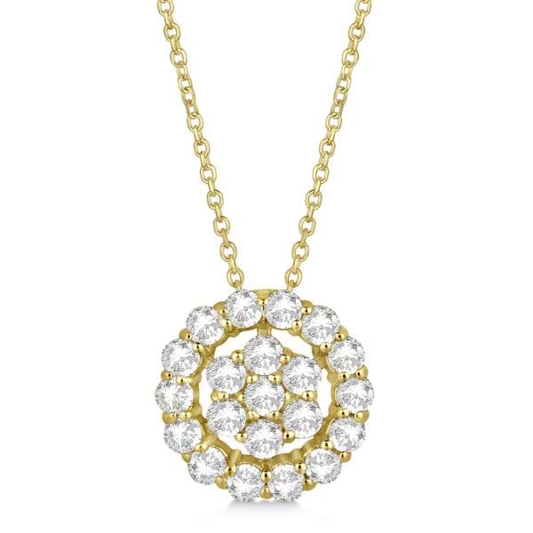 Pave Diamond Halo & Cluster Pendant Necklace 14k Yellow Gold 0.75ct
