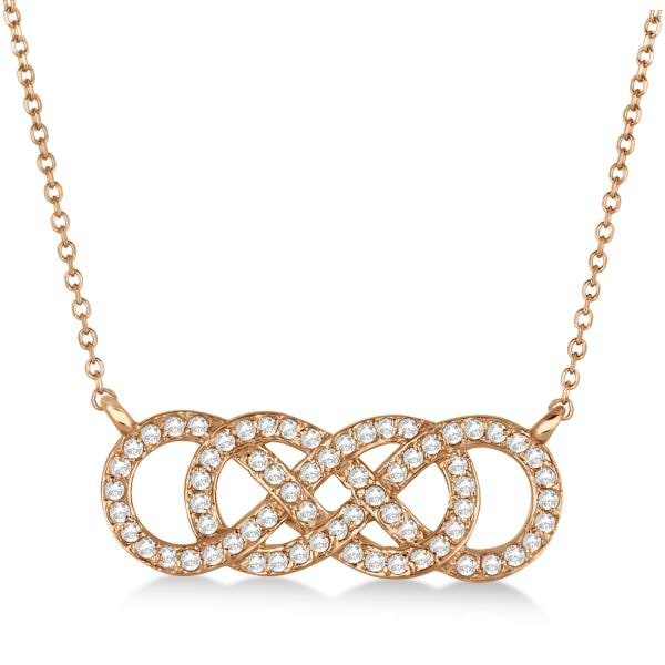 Multiple Infinity Diamond Pendant Necklace 14k Rose Gold 0.34ct.