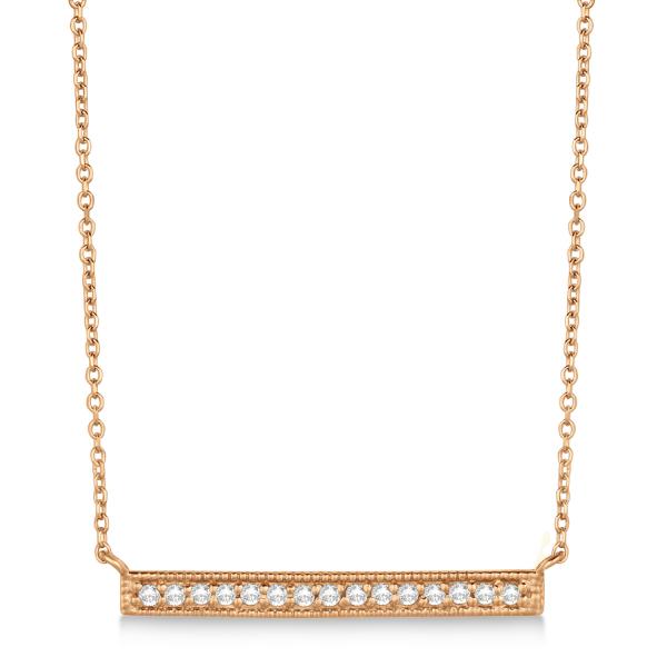 Pave Set Horizontal Diamond Bar Necklace 14k Rose Gold 0.15ct