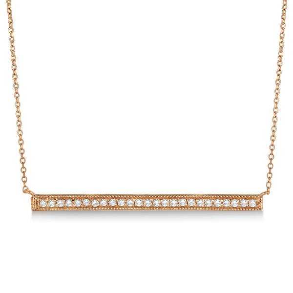 Pave Set Horizontal Diamond Bar Necklace 14k Rose Gold 0.25ct