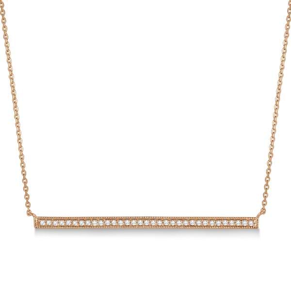 Pave Set Horizontal Diamond Bar Necklace 14k Rose Gold 0.33ct