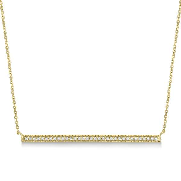 Pave Set Horizontal Diamond Bar Necklace 14k Yellow Gold 0.33ct