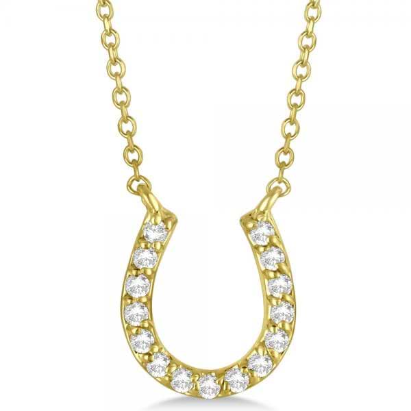 Pave Set Diamond Horseshoe Pendant Necklace 14k Yellow Gold 0.15ct