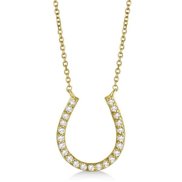 Pave Set Diamond Horseshoe Pendant Necklace 14k Yellow Gold 0.20ct