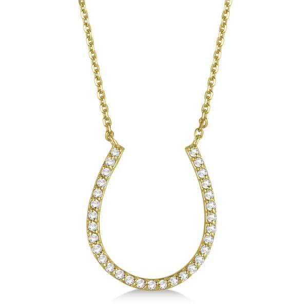 Pave Set Diamond Horseshoe Pendant Necklace 14k Yellow Gold 0.25ct
