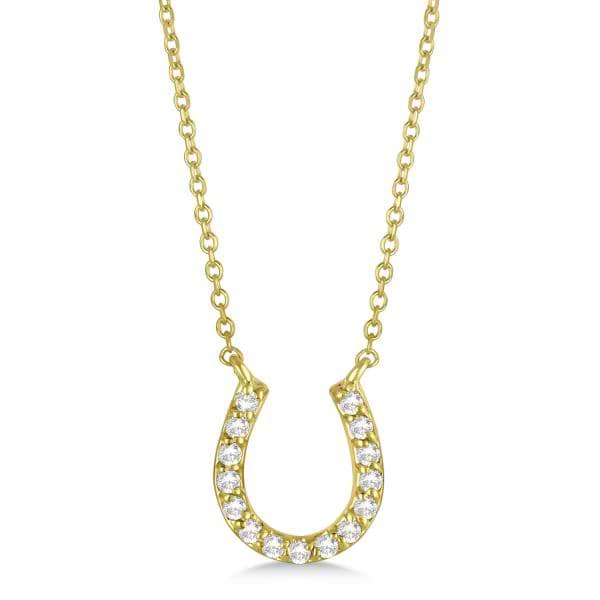 Pave Set Lab Grown Diamond Horseshoe Pendant Necklace 14k Yellow Gold 0.15ct