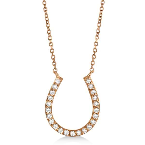 Pave Set Lab Grown Diamond Horseshoe Pendant Necklace 14k Rose Gold 0.20ct