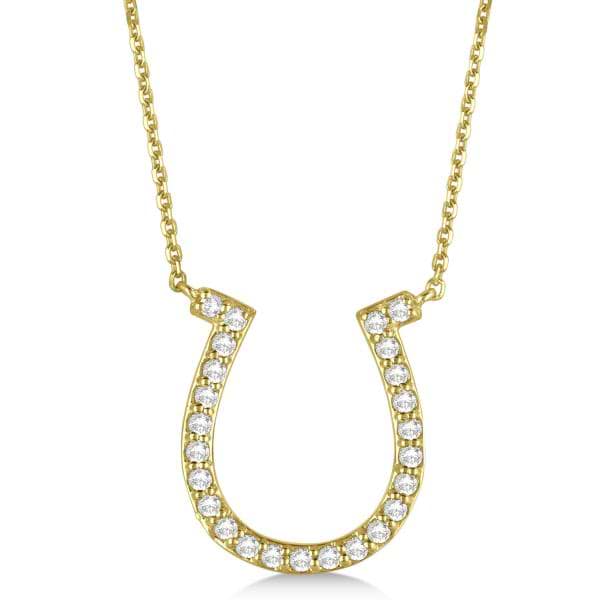 Pave Set Diamond Horseshoe Pendant Necklace 14k Yellow Gold 0.40ct