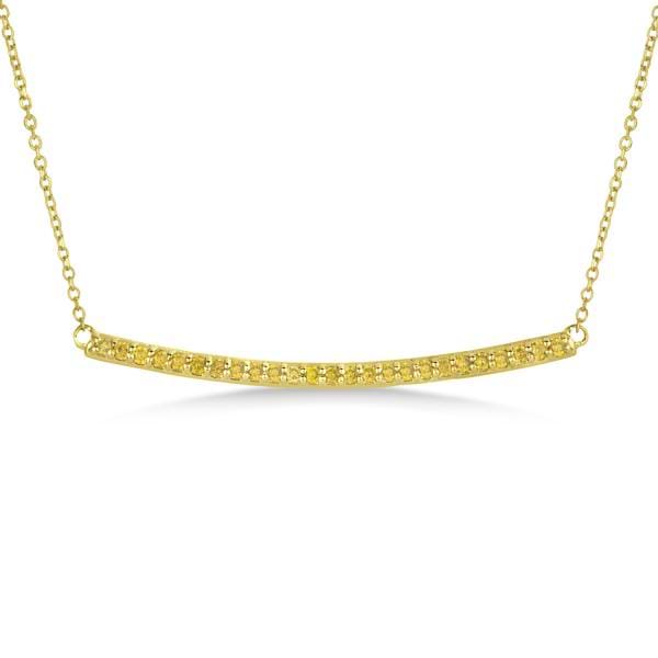 Thin Round Yellow Diamond Curved Bar Necklace 14k Yellow Gold 0.25ct