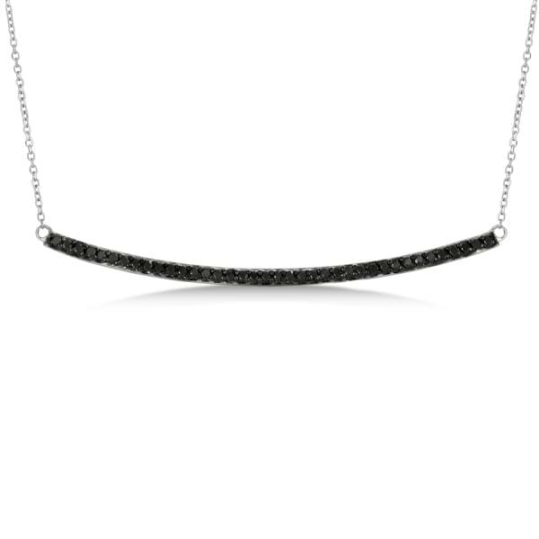 Thin Horizontal Black Diamond Bar Necklace In 14k White Gold 0.40ct