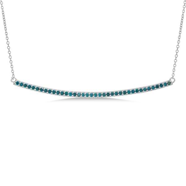 Thin Horizontal Blue Diamond Bar Necklace In 14k White Gold 0.40ct
