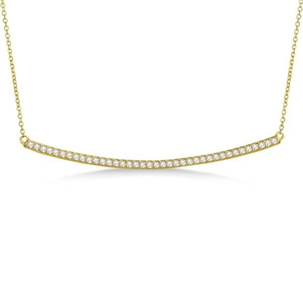 Pave Set Slightly Curved Diamond Bar Necklace 14k Yellow Gold 0.40ct