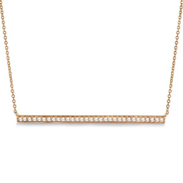 Pave Set Horizontal White Diamond Bar Necklace 14k Rose Gold 0.33ct