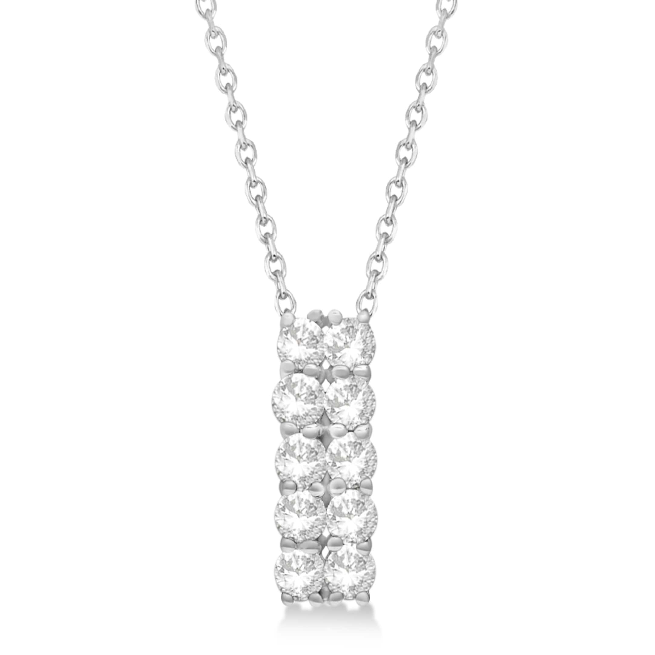 Double Row Diamond Drop Necklace 14k White Gold (1.01ct)