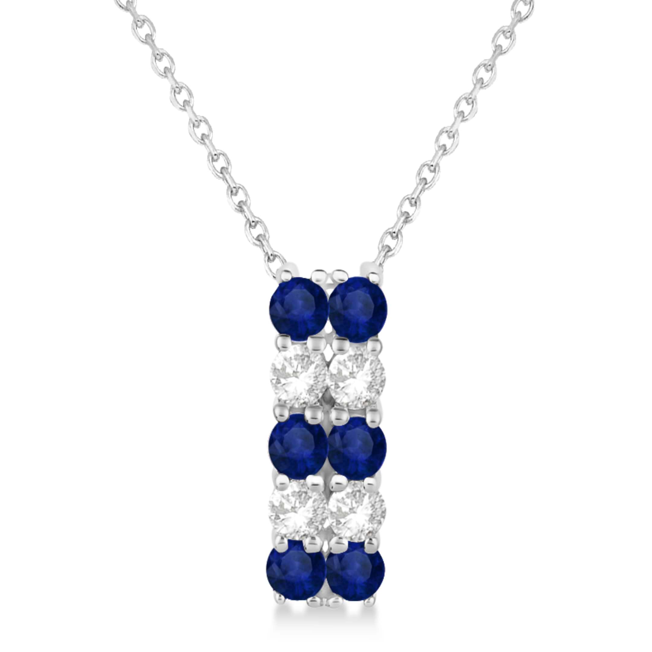 Double Row Sapphire & Diamond Drop Necklace 14k White Gold (1.30ct)