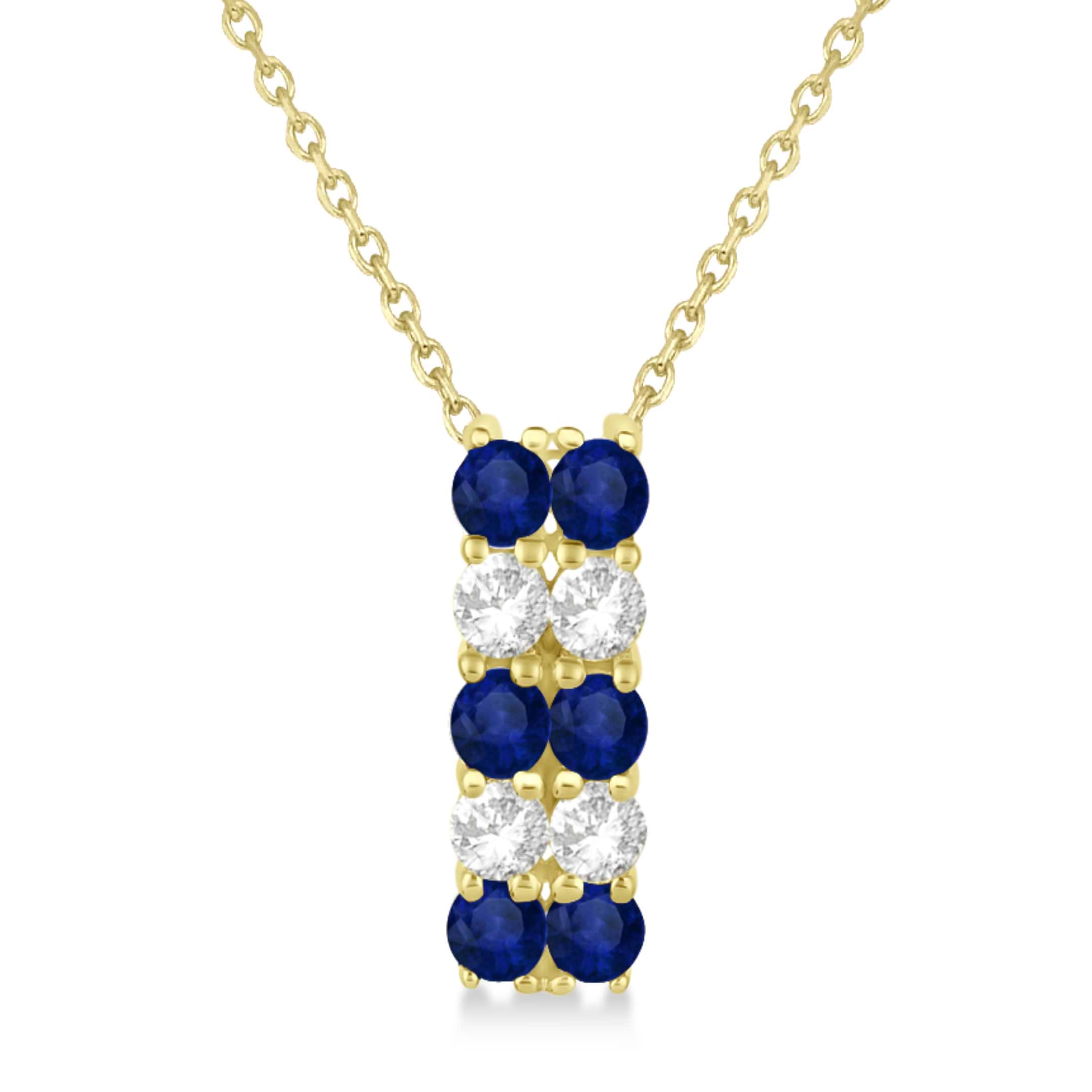 Double Row Sapphire & Diamond Drop Necklace 14k Yellow Gold (1.30ct)