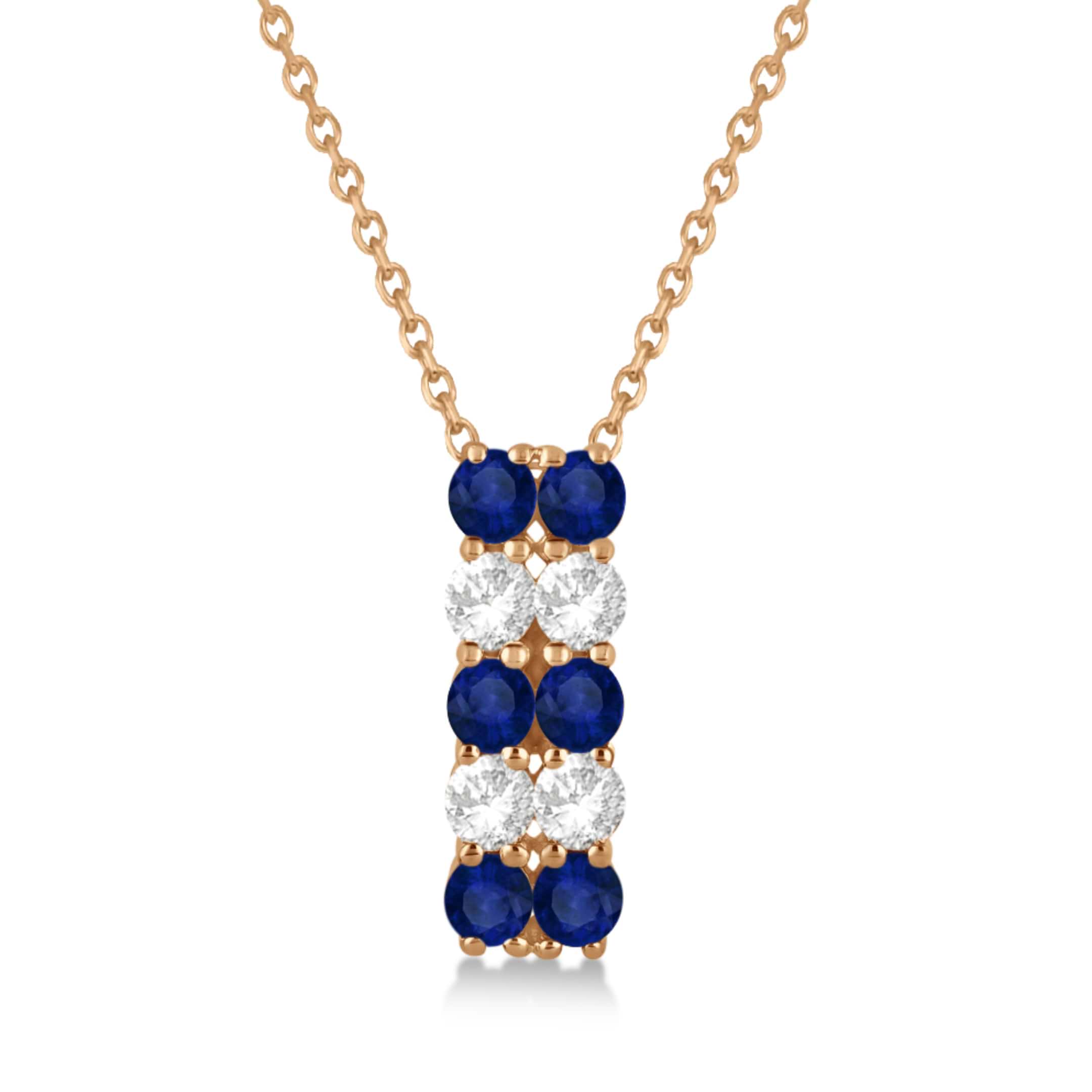 Double Row Sapphire & Diamond Drop Necklace 14k Rose Gold (2.18ct)
