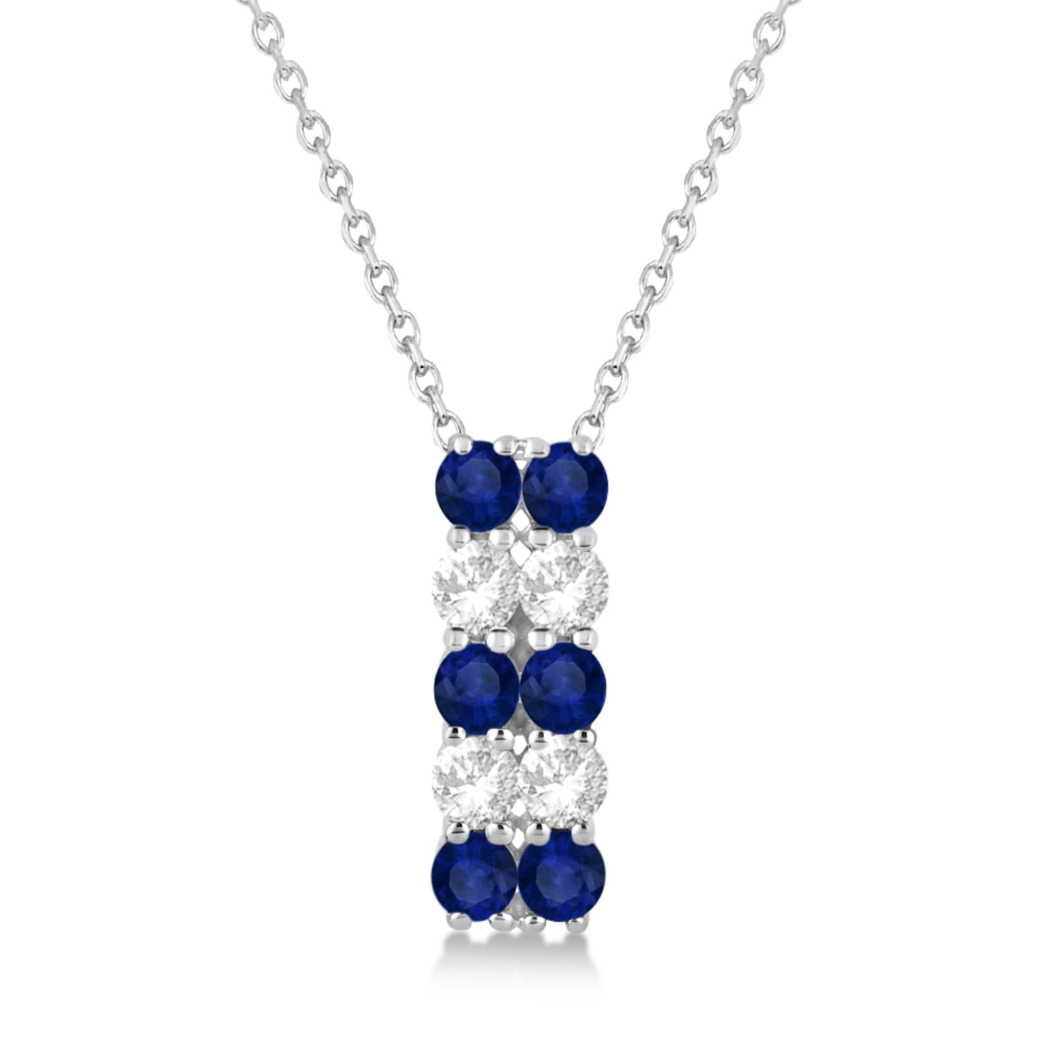 Double Row Sapphire & Diamond Drop Necklace 14k White Gold (2.18ct)