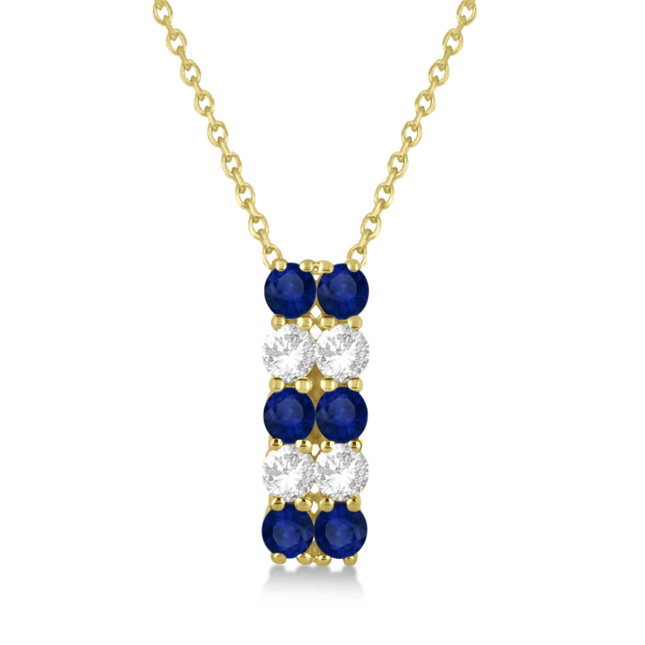 Double Row Sapphire & Diamond Drop Necklace 14k Yellow Gold (2.18ct)